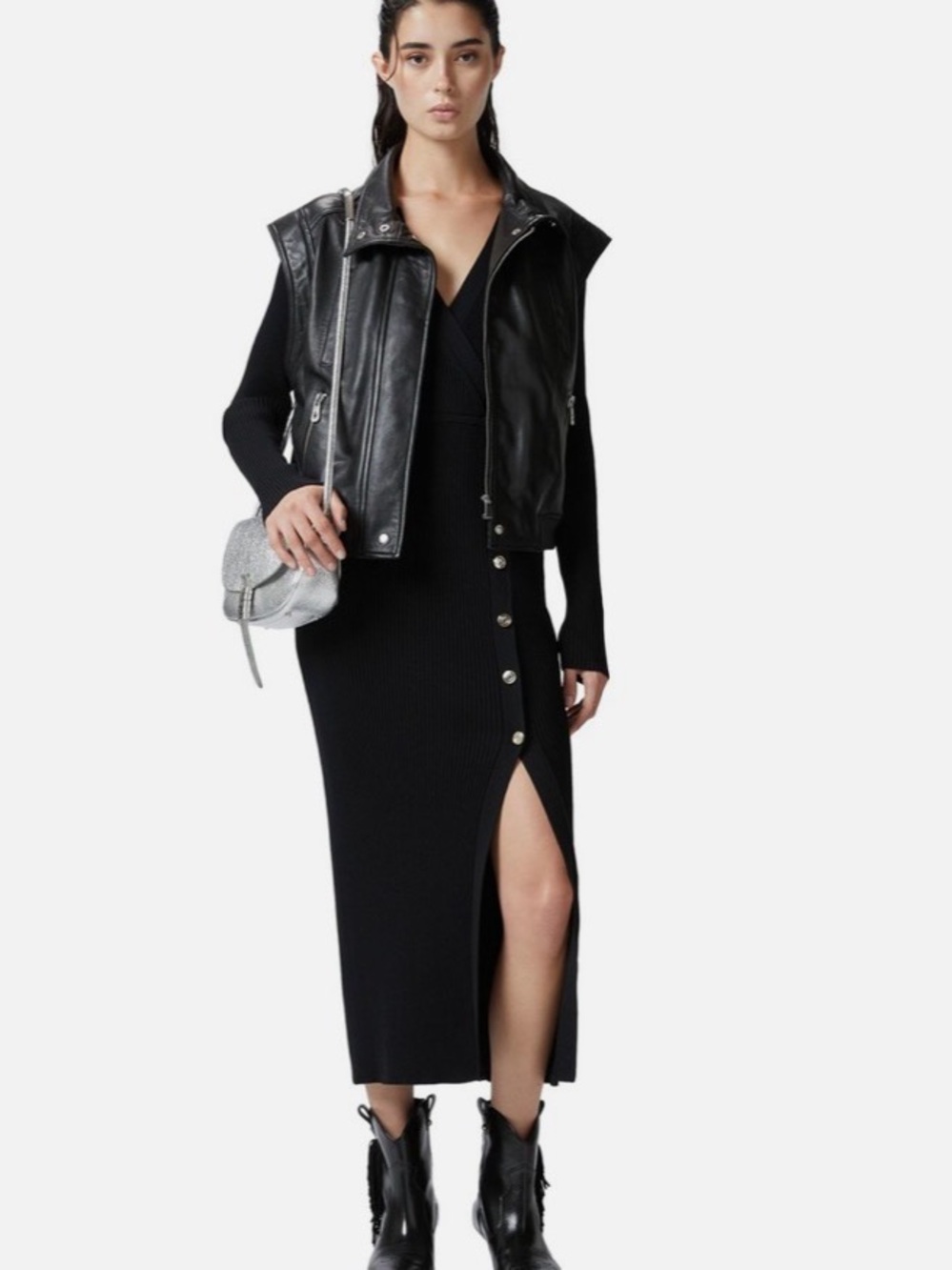 Pinko Brown Ribbed Midi Dress with Side Buttons